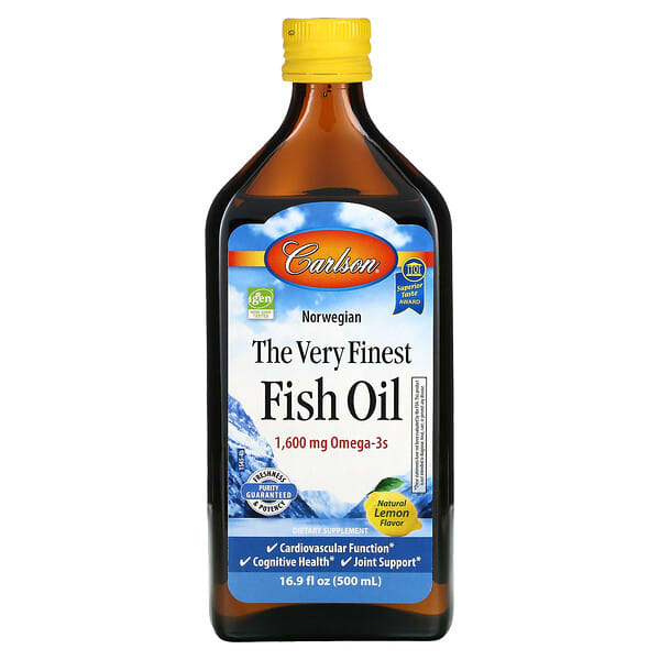 Carlson, El mejor aceite de pescado noruego, sabor a limón natural, 16,9 oz (500 ml)