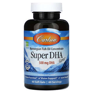 Carlson, Super DHA Gems, 500 mg de DHA, 60 cápsulas blandas
