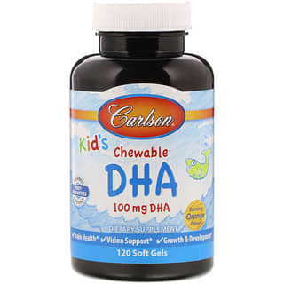 Carlson Labs, Kid's Chewable DHA, Bursting Orange Flavor, 100 mg, 120 Soft Gels
