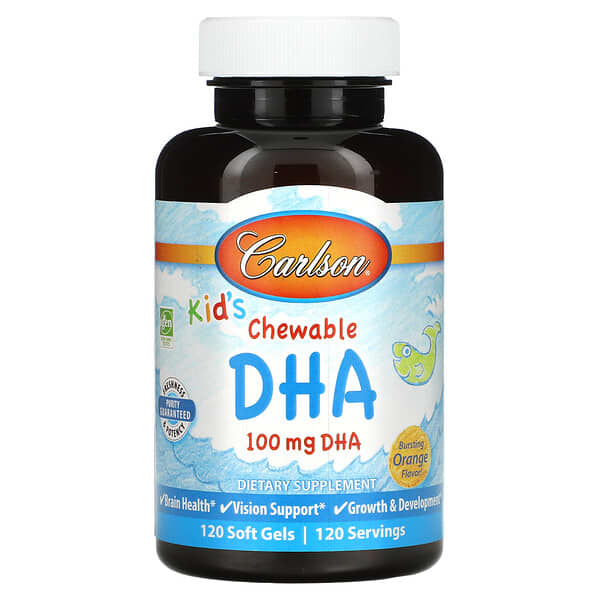 Carlson, Kid's Chewable DHA, Bursting Orange Flavour, 100 mg, 120 Weichkapseln