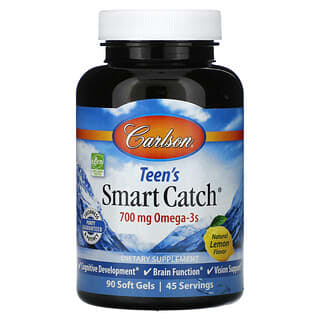 Carlson, Teen's Smart Catch, Natural Lemon, 700 mg, 90 Soft Gels (350 mg per Soft Gel)