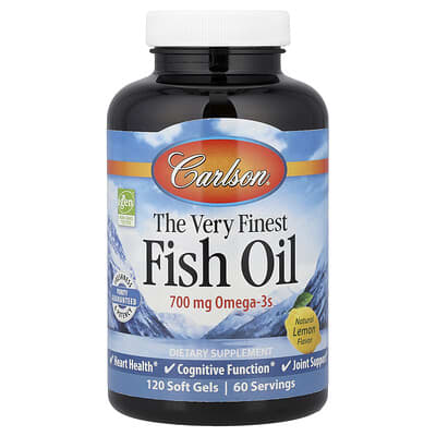 Carlson, Premium Fish Oil, Natural Lemon Flavor, 700 mg, 120 Softgels (350 mg each softgel)