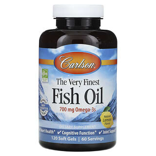 Carlson, The Very Finest Fish Oil, feines Fischöl, natürlicher Zitronengeschmack, 700 mg, 120 Weichkapseln (350 mg pro Weichkapsel)