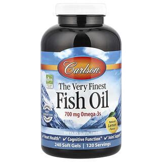 Carlson, The Very Finest Fish Oil, naturalna cytryna, 700 mg, 240 kapsułek miękkich (350 mg na kapsułkę)