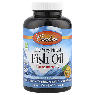 Carlson, Premium Fish Oil, Natural Orange Flavor, 700 mg, 120 Softgels (350 mg each softgel)