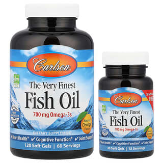 Carlson, The Very Finest Fish Oil, Natural Orange, 700 mg, 150 Free Soft Gels (350 mg per Soft Gel)