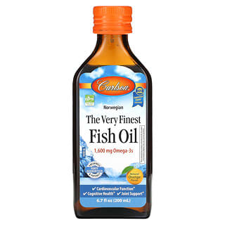 Carlson‏, The Very Finest Fish Oil, שמן דגים בטעם תפוז טבעי, 200 מ"ל (6.7 אונקיות נוזל)