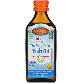 Carlson, Kid's Norwegian, El aceite de pescado más fino, Sabor natural a naranja, 800 mg, 200 ml (6,7 oz. Líq.)