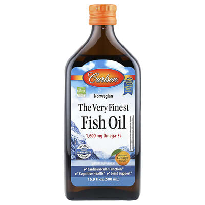 Carlson, Norway, Premium Fish Oil, Natural Orange Flavor, 1600 mcg, 16.9 fl oz (500 ml)