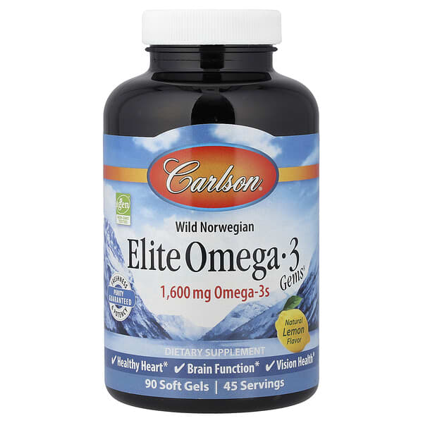 Carlson, 노르웨이 자연산, Elite Omega-3 Gems®, 천연 레몬 맛, 소프트젤 90정