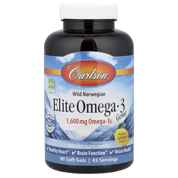 Carlson, Wild Norwegian, Elite Omega-3 Gems®, Natural Lemon, 90 Soft Gels — product photo 1