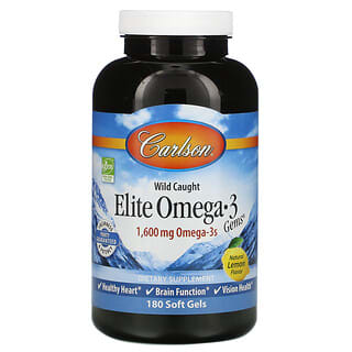 Carlson, Gems® 精選野生 Omega-3 魚油軟凝膠，天然檸檬味，800 毫克，180 粒裝