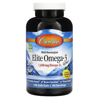Carlson, Wild Norwegian, Elite Omega-3 Gems, Natural Lemon , 800 mg, 180 Soft Gels
