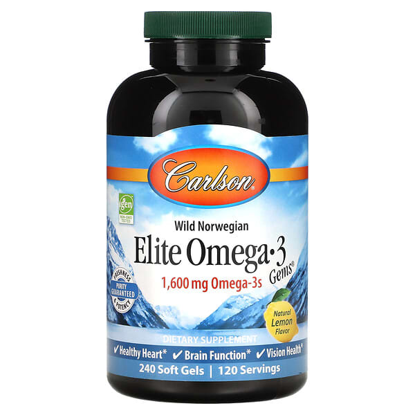 Carlson‏, Elite Omega 3 Gems, Natural Lemon, 800 mg, 240 Soft Gels