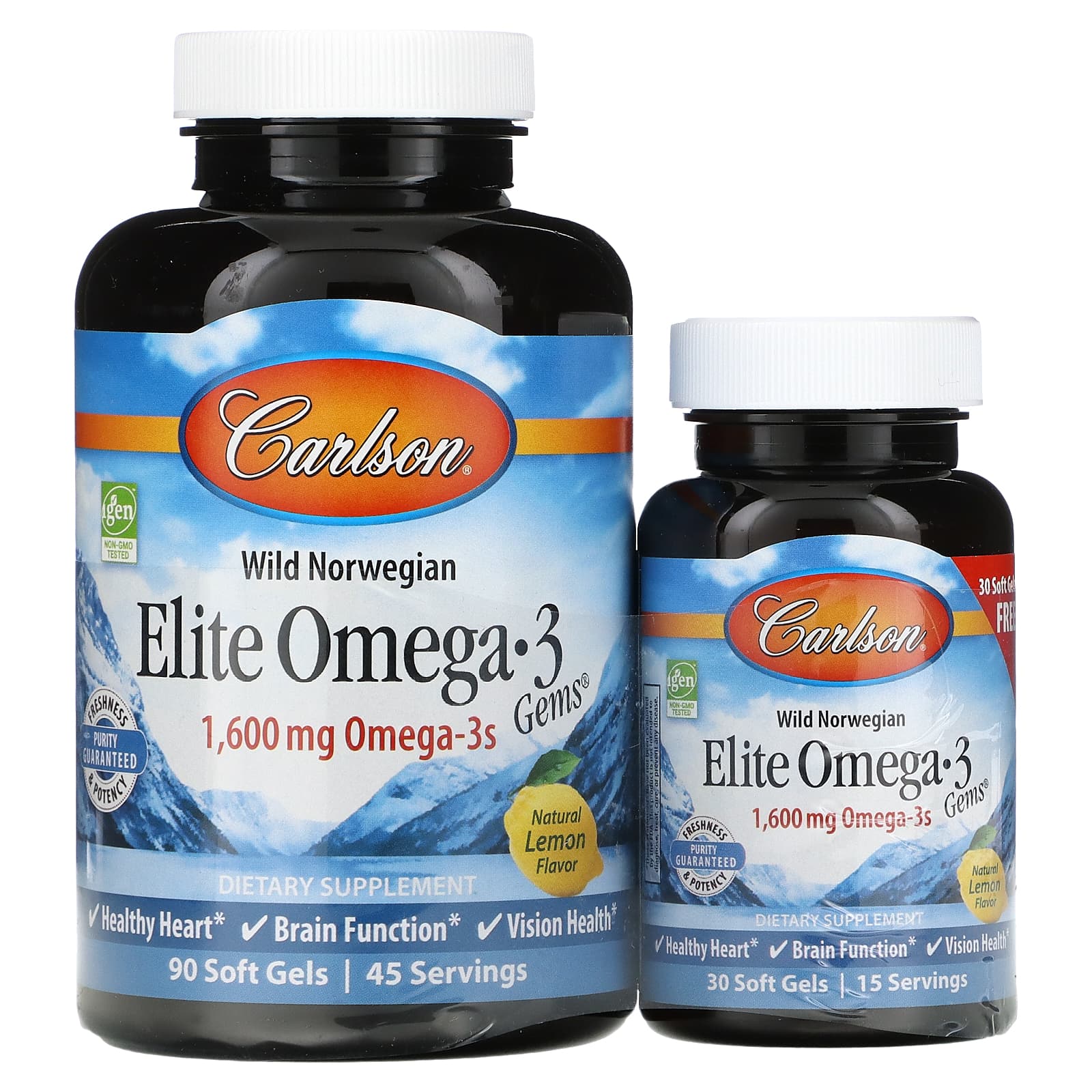 Elite Omega-3 Gems, отборные омега-3 кислоты из норвежской рыбы дикого  улова, натуральный лимонный вкус, 1600 мг, 120 капсул (800 мг в 1 капсуле)