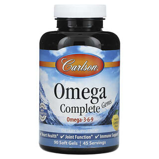 Carlson, Omega Complete Gems, Omega 3-6-9, Limón natural, 90 cápsulas blandas
