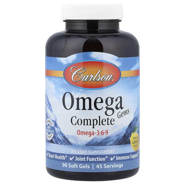 Carlson Omega Complete Gems, Omega 3-6-9, Natural Lemon, 90 Soft Gels