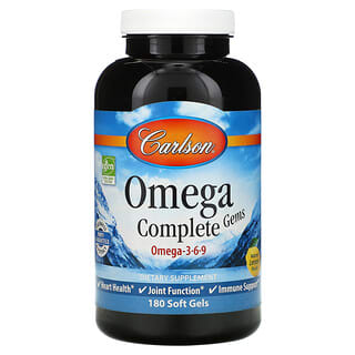 Carlson, Omega Complete Gems, Limón natural, 180 cápsulas blandas