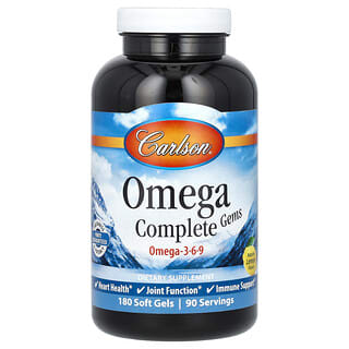 Carlson, Omega Complete Gems, Omega-3-6-9, Natural Lemon, 180 Soft Gels
