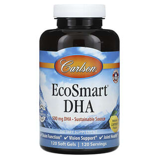 Carlson, EcoSmart DHA, Natural Lemon, 500 mg, 120 Softgels