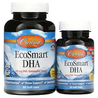 Carlson, EcoSmart DHA, Goût naturel de citron, 60 gélules souples + 20 gélules souples offertes