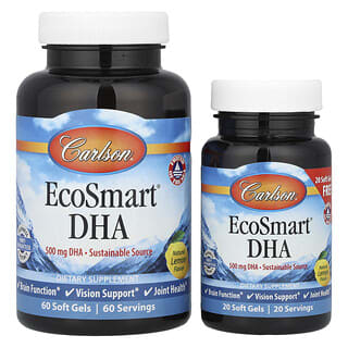 Carlson‏, DHA מבית ®EcoSmart, לימון טבעי, 500 מ"ג, 60 כמוסות רכות + 20 כמוסות רכות