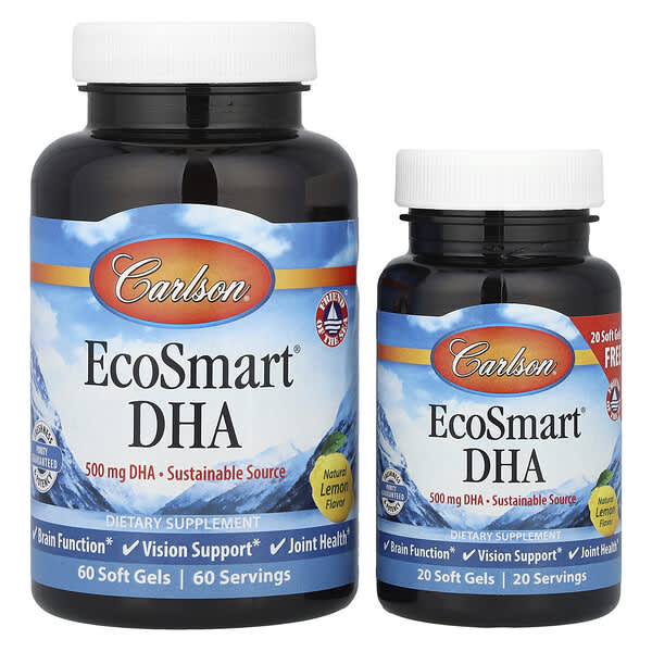 EcoSmart® DHA, Natural Lemon, 500 mg, 60 Soft Gels + 20 Soft Gels