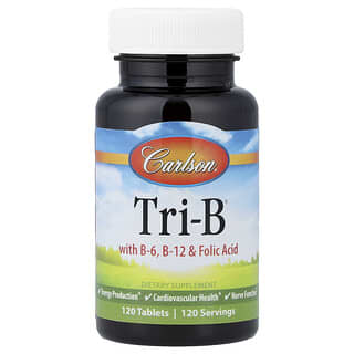 Carlson, Tri-B con vitamina B-6, B-12 y ácido fólico, 120 comprimidos