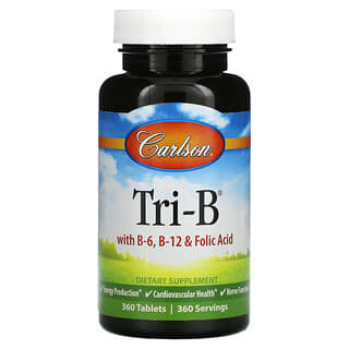 Carlson Labs, Tri-B con B6, B12 y ácido fólico, 360 comprimidos