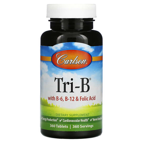 Carlson, Tri-B with B6, B12 & Folic Acid, 360 Tablets