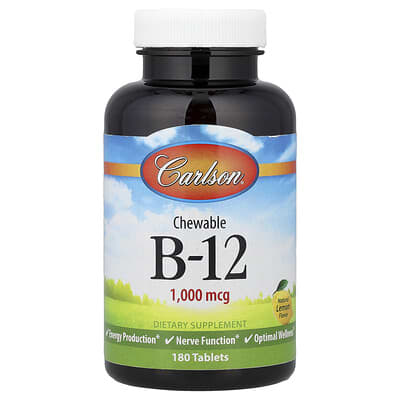 Carlson, Vitamin B-12 Chewable Tablets, Natural Lemon Flavor, 1,000 mcg, 180 tablets