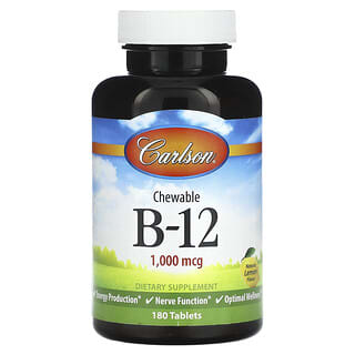 Carlson, B12 do żucia, naturalna cytryna, 1000 µg, 180 tabletek