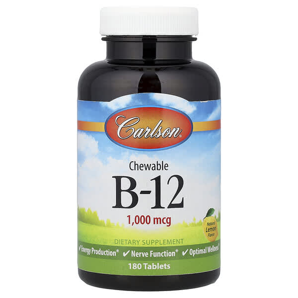 Carlson Chewable B-12, Natural Lemon, 1,000 mcg, 180 Tablets