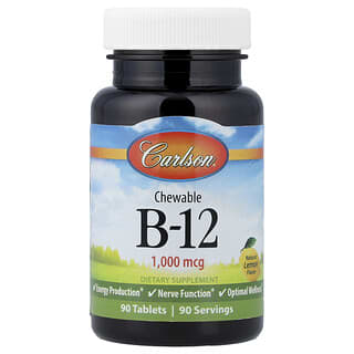 Carlson, Vitamin B12 zum Kauen, Zitrone, 1.000 mcg, 90 Tabletten