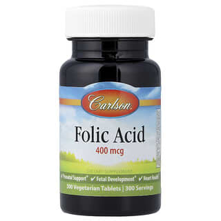 Carlson, Folic Acid, 400 mcg, 300 Vegetarian Tablets