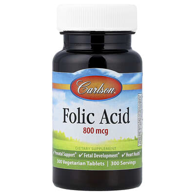 Carlson, Folic Acid Vegan Tablets, 800 mcg, 300 Tablets