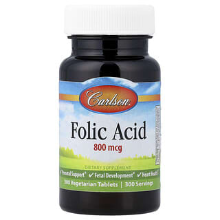 Carlson, Folic Acid, 800 mcg, 300 Vegetarian Tablets