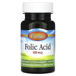 Carlson, Folic Acid, 800 mcg, 300 Vegetarian Tablets