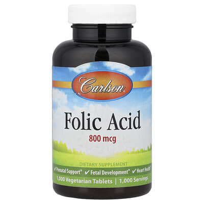 Carlson, Folic Acid, 800 mcg, 1,000 Vegetarian Tablets
