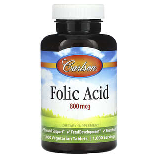 Carlson, Folic Acid, 800 mcg, 1,000 Vegetarian Tablets