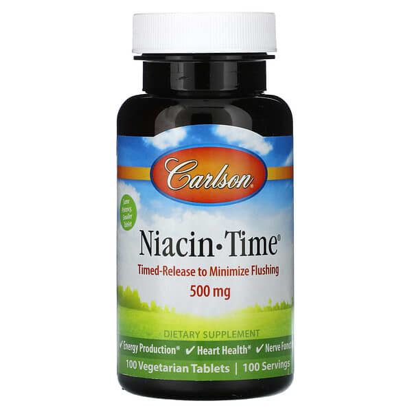 Carlson Niacin-Time, 500 mg, 100 Vegetarian Tablets