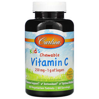 Carlson, Vitamine C à croquer pour enfants, Tangerine naturelle, 250 mg, 60 comprimés végétariens