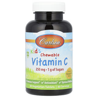Carlson, Niños, Vitamina C masticable, Mandarina natural, 250 mg, 60 comprimidos vegetales
