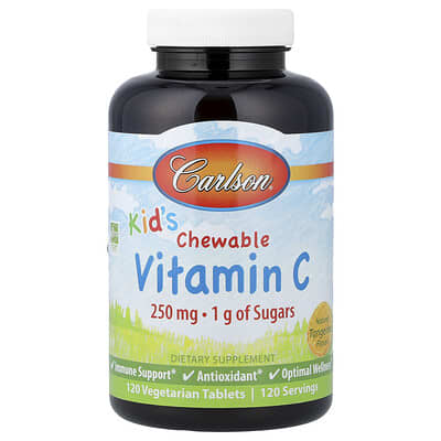 Carlson, Children's Chewable Vitamin C, Natural Orange Flavor, 120 Vegetarian Tablets