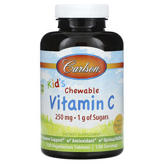 Carlson, Vitamina C masticable para niños, Mandarina natural, 250 mg, 120 comprimidos vegetales