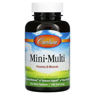 Carlson, Mini-Multi, vitaminas y minerales, sin hierro, 180 comprimidos
