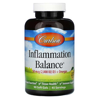 Carlson, Inflammation Balance D3 + Omégas, Citron naturel, 2000 UI, 90 capsules à enveloppe molle (25 µg [1000 UI] par capsule à enveloppe molle)