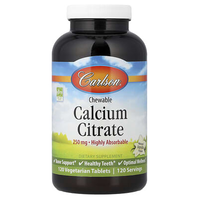 Carlson, Calcium Citrate Chewable Tablets, Natural Vanilla, 250 mg, 120 Vegan Tablets