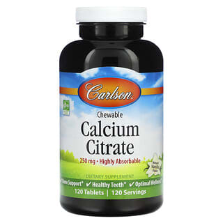 Carlson, Calcio masticable, vainilla, 250 mg, 120 tabletas