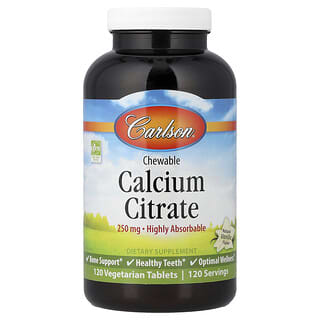 Carlson, Citrato de calcio masticable, Vainilla natural, 250 mg, 120 comprimidos vegetales